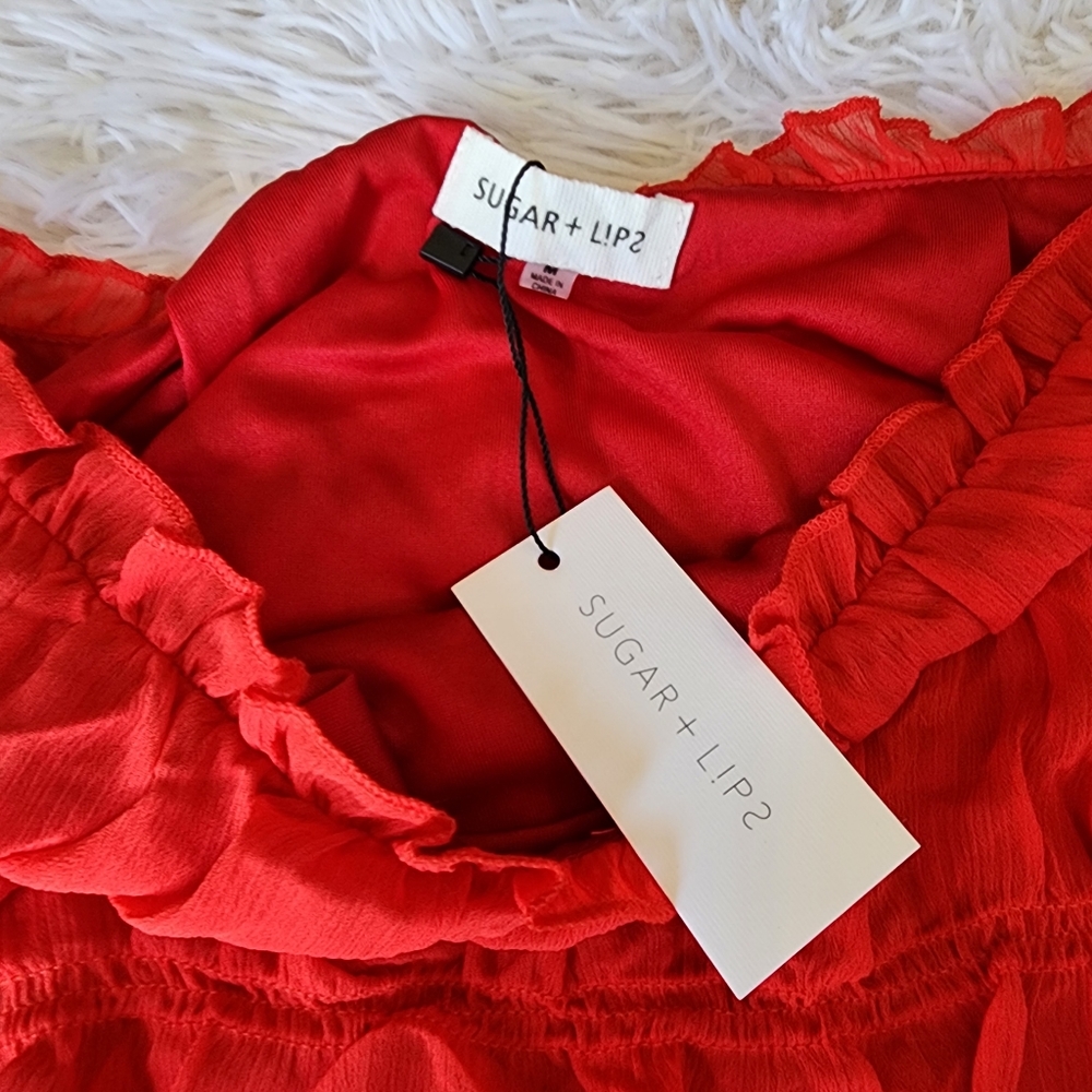 3/$20 - Red Chiffon High Waist Mini Skirt - Picture 6 of 8